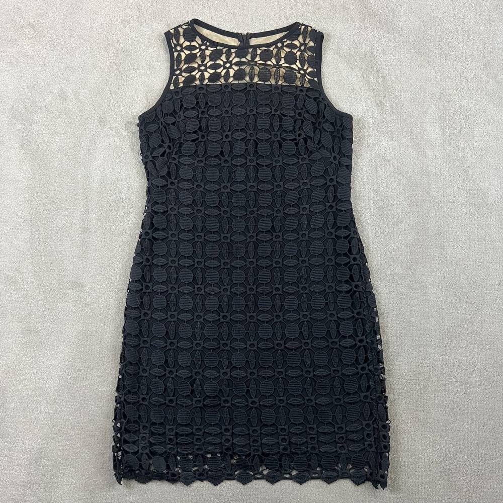 Lauren Ralph Lauren Dress Womens 10 Black Eyelet Lace Sheath Sleeveless Cocktail